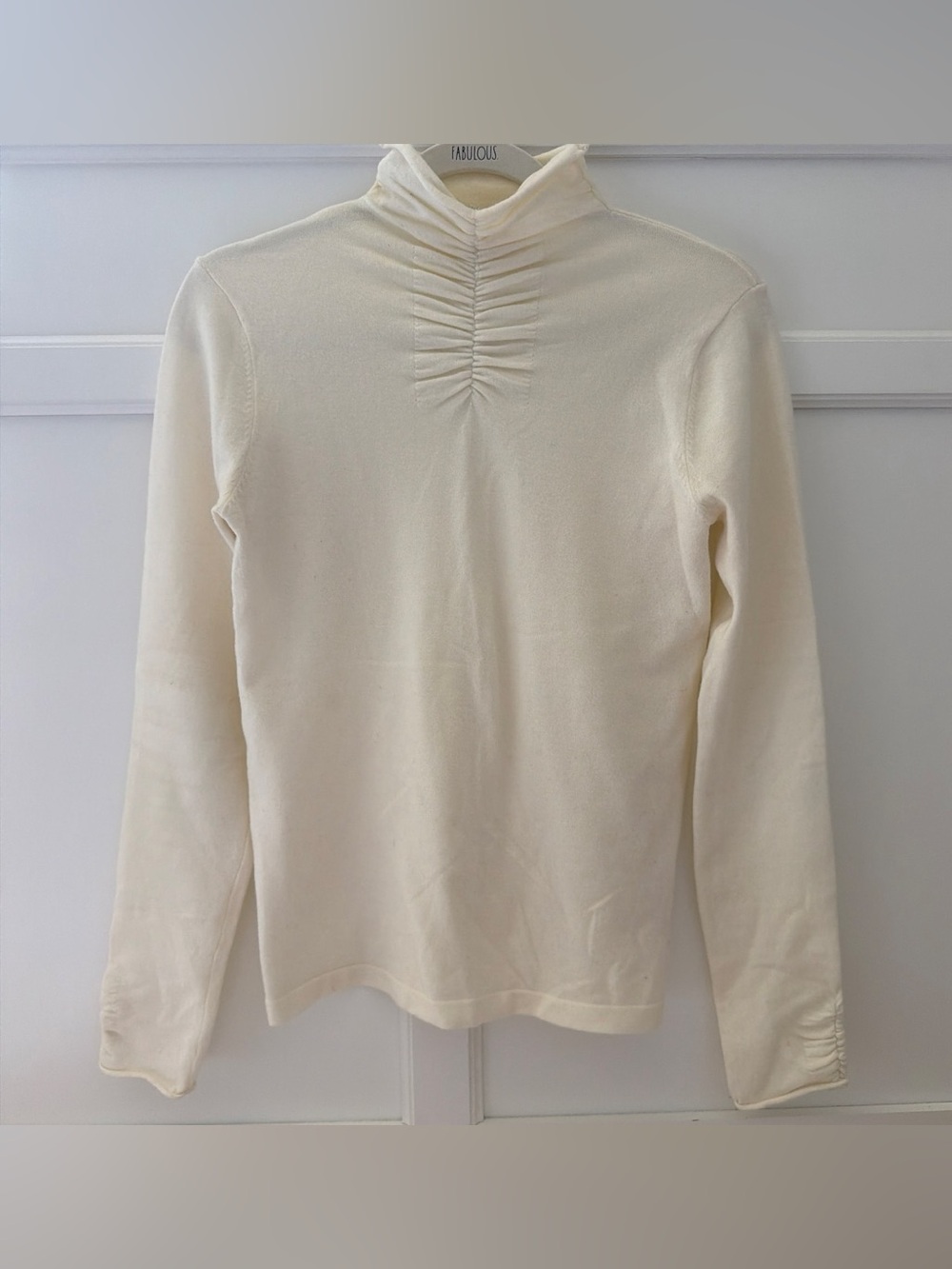 Cream Ruched Mock Neck Sweater